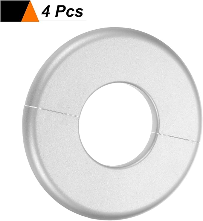 HARFINGTON 4pcs Wall Split Flange 44mm/1.7" Self-Adhesive Plumbing Cover Plates ABS Plastic Round Escutcheon Plate Buckle Design for Water Pipe Bathroom Kitchen Decoration, Silver Tone