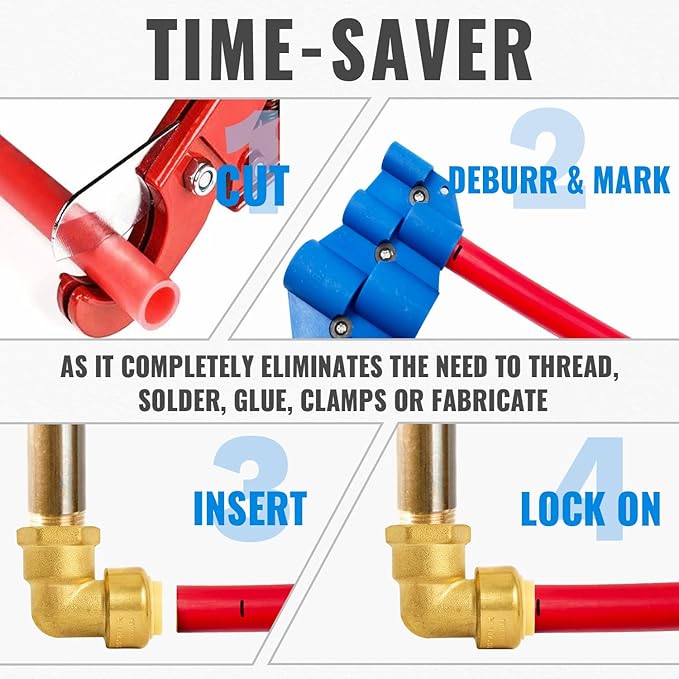 SUNGATOR 1/2 Inch 90 Degree Female Adapter Elbow, 1/2 Inch FNPT, No Lead Brass Push-to-Connect Plumbing Fittings for PEX Pipe, Copper, CPVC, With 1 Disconnect Clip, Pack of 6