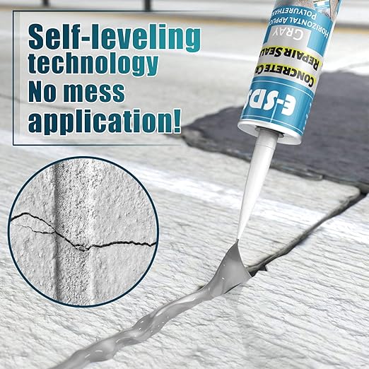 E-SDS Concrete Crack Filler and Sealant Self-Leveling, Polyurethane Adhesive Sealant Construction Crack Flexible Sealer Sealing Horizontal Cracks, Gray 10.5 fl. oz (3 Pack)