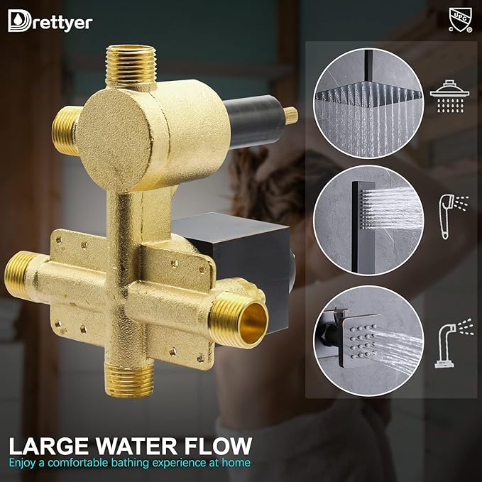 Concealed Brass 3 Way Outlet Function Shower Diverter Valve Flow Control Mixer Mixing Rough-In Shower Valve Kit, ‎Oil Rubbed Bronze