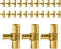 25-Pack PEX Fittings Niikappu 3/4"x3/4"x1/2" Pex Tee, Brass Crimp Pipe Fittings for PEX Pipes, ASTM F1807