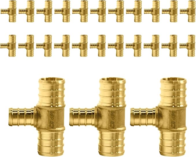 25-Pack PEX Fittings Niikappu 3/4"x3/4"x1/2" Pex Tee, Brass Crimp Pipe Fittings for PEX Pipes, ASTM F1807
