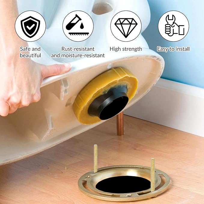 Toilet Bolts for Floor, 2 Pack Heavy Duty Toilets Floor Bolts and Caps Closet Metal Flange Bolt Kit With Washers, Nuts, Caps, Secure Toilet Bowl to Floors, Replacement Hardware for Top Mount Hinges