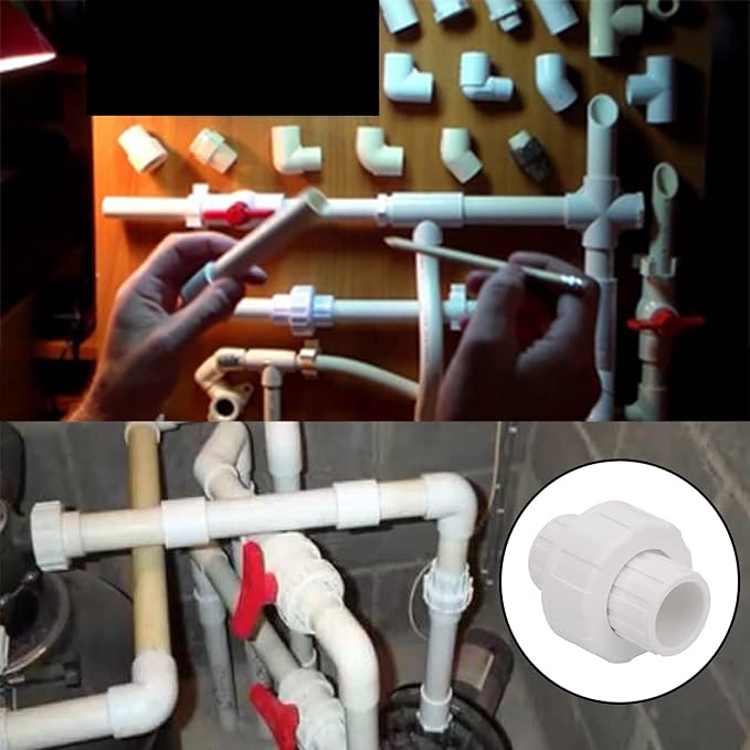 6Pcs 1/2" PVC Union Coupling Pipe Fitting (Socket x Socket) 1/2Inch PVC Slip Union PVC Adapter Coupling Schedule 40, EPDM O-Ring, White