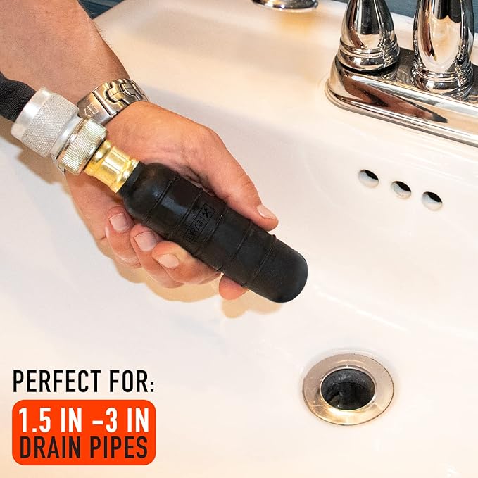 DrainX Hydro Pressure Drain Cleaning Bladder - Fits 1.5" to 3" Drain Pipes - Unclogs Stubborn Blockages in Bathroom Sinks, Shower Drains, Bathtubs, Plumbing Pipes