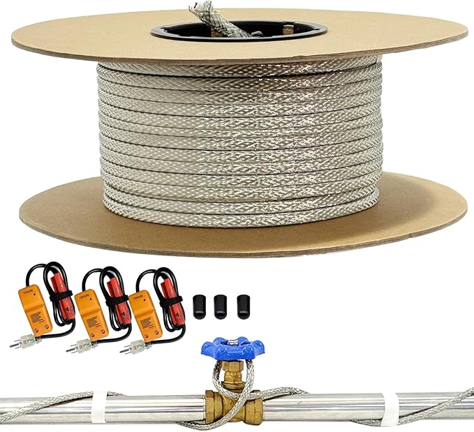 300' HTM Braid Self Regulating Heating Cable Mobile Home Heat Tape Water Pipes Freeze Protection & Freeze Free Connector Kit - Plug and End Seal *3