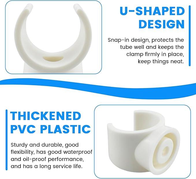 SDTC Tech 30 Pack 1 Inch PEX Pipe Clamp Clip, 25 mm U Hook PEX Tubing Clamps Hangers PVC Water Pipe Support Holder Bracket Socket, White Plastic Clips Hangers (Fasteners Included)