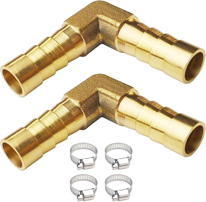 2PCs 5/16" Brass Hose Barb Fitting 90 Degree Elbow Barbed Splicer Mender Union Fitting with 4PCs Hose Clamp for Oil Water Air