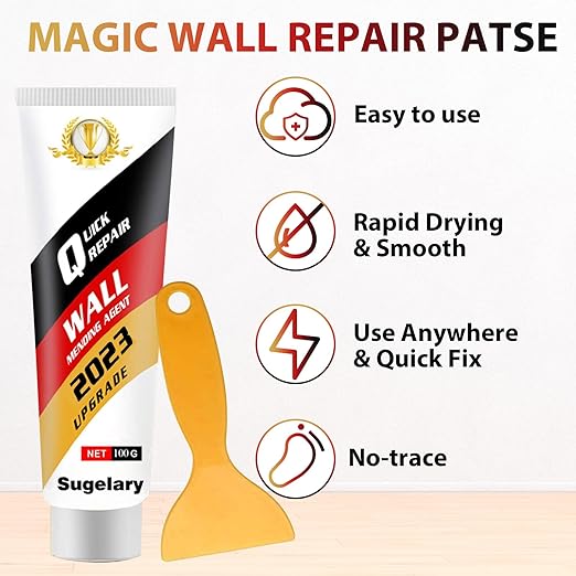 Sugelary Drywall Patch Repair Kit with Scraper, Wall Spackle Paste, Mending Agent Quick and Easy Solution to Fill The Holes for Home Wall, Plaster Dent and Wood Scratch Repair