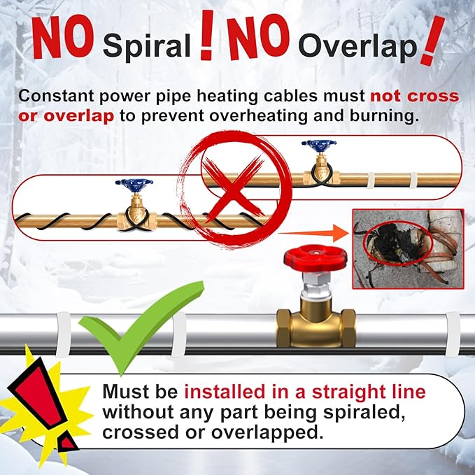 HEATIT Heat Tape for Water Pipes Heating Cable with Thermostat for Metal And Plastic Home Pipe, Electric Pipe Heating Trace System 14 Feet