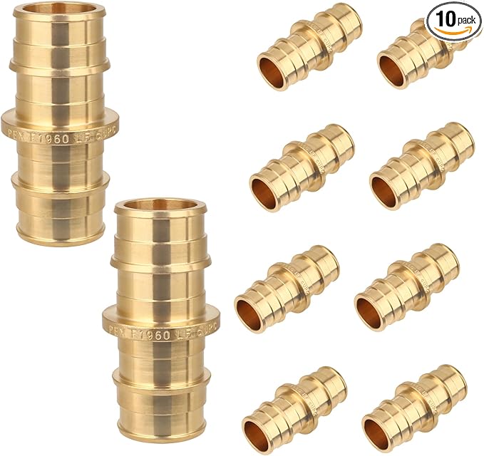 (10-Pack YVSKM) 3/4" PEX-A Straight Coupling Expansion Fitting, Lead-Free Brass Full Flow Connector, ASTM F1960 & cUPC Certified for Residential Hot & Cold Water and Radiant Heating Systems