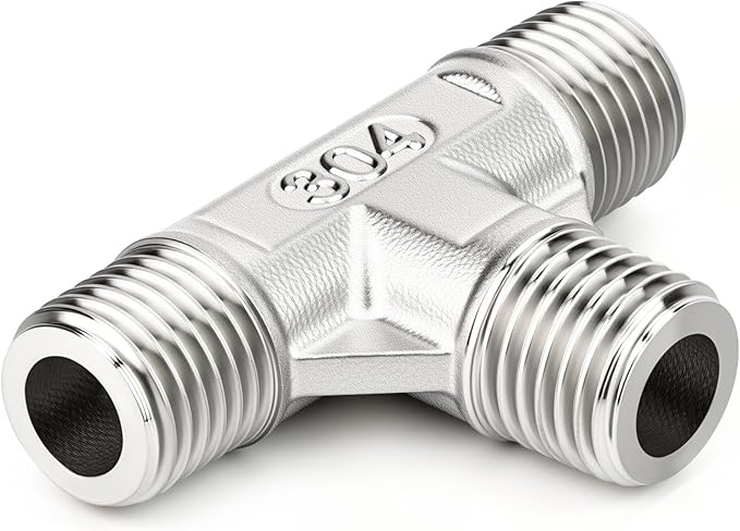 TAISHER 2PCS 304 Stainless Steel Tee Pipe Fittings, 1/4" x 1/4" x 1/4" NPT Male Pipe Fittings