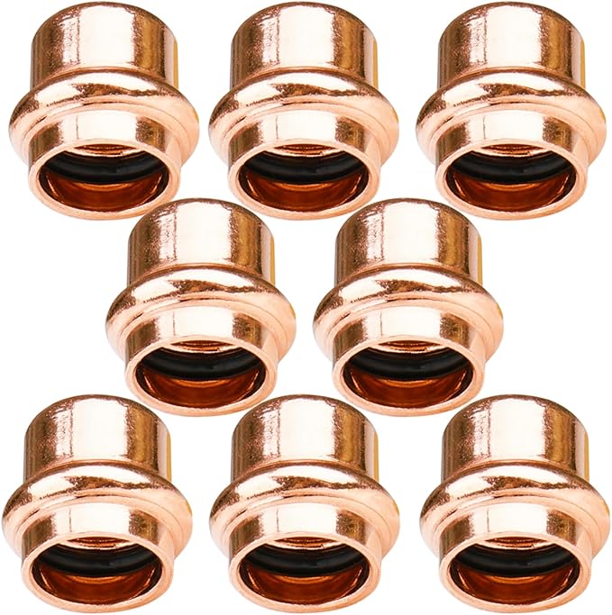 WHK 8 Pack 3/4 Inch Press Propress Copper End Cap Press Pro Press 3/4" Cooper End Plug Press Fittings Copper Pipe End Cap(Lead-Free)