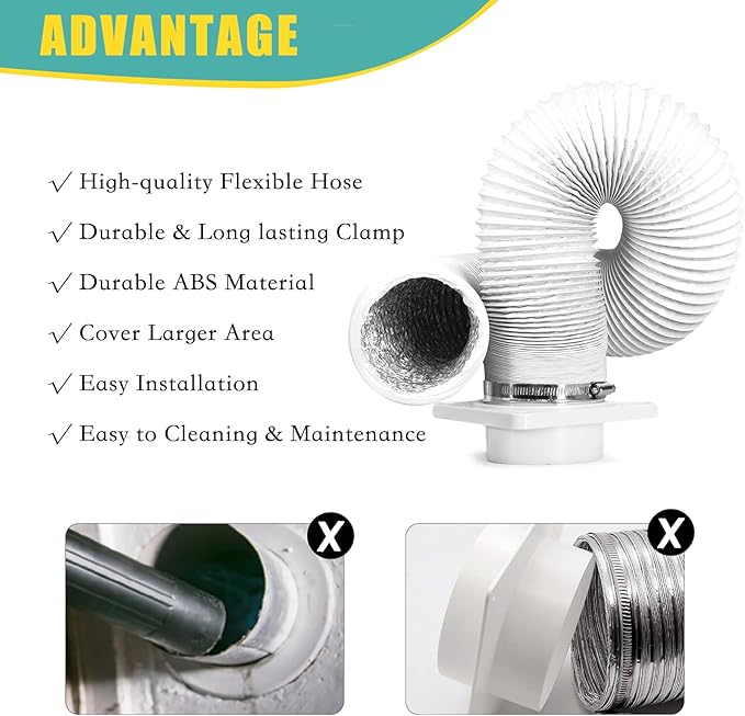 VIWINVELA Dryer Vent Wall Plate Quick Connector Snap to Vent Dryer Dock Connector Kit Fits 4 Inch Hose (Dryer Vent Connector with 4in-5ft White Hose)