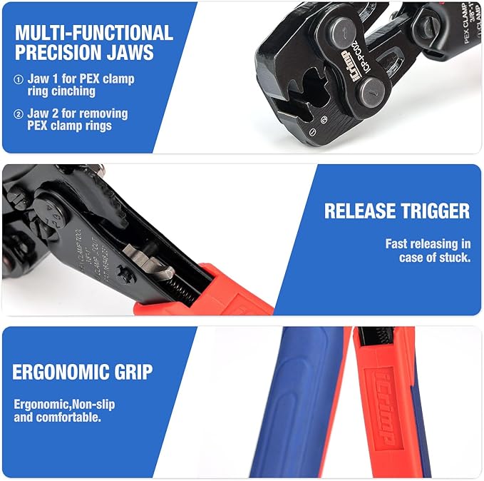 iCrimp PC-PC02KIT PEX Clamp Crimping Tool Kit with 1/2 inch(20 Pack) and 3/4 inch(10 Pack) PEX Clamp Rings, Pipe Cutter for PEX and Automotive Clamp Cinch and Removal