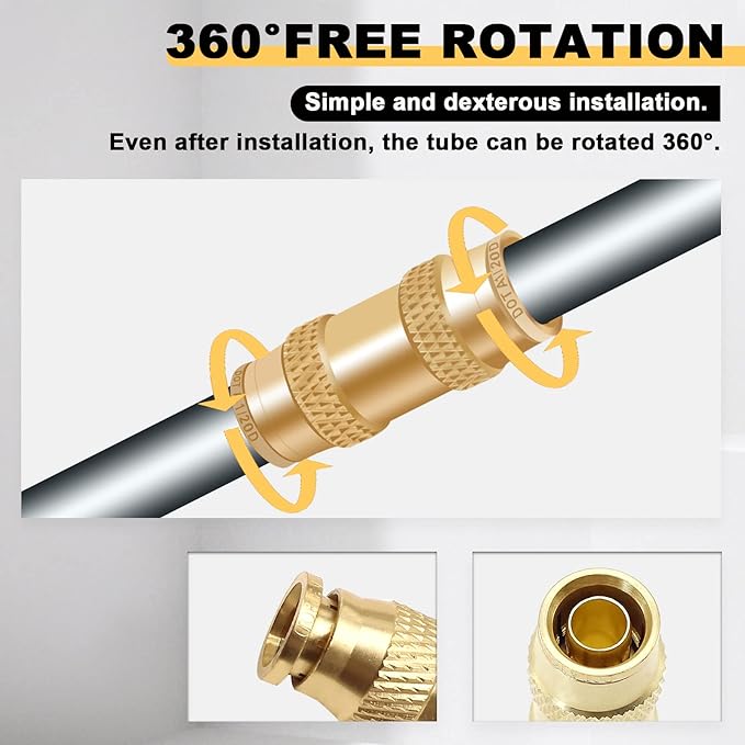 Siptenk 1/2 DOT Air Line Fittings 5PCS, Brass Straight Union 1/2" OD Air Brake Line Fittings Quick Push to Connect Fittings for Truck Trailers Industry Air System
