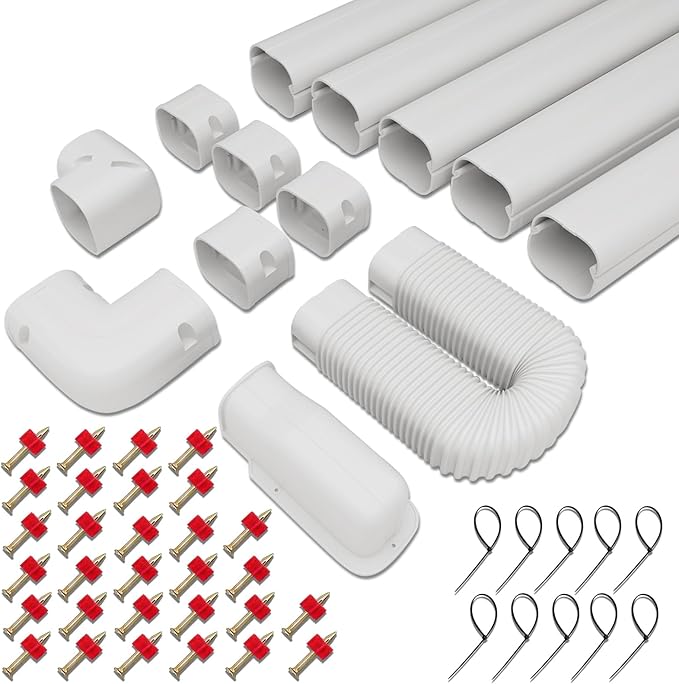Mini Split Line Set Cover Kit,15 Pcs PVC Pipe Guard Removable Panels Copper Protection, for Minisplit and Heat Pump,6.5 Ft Decorative PVC Slim Line Cover