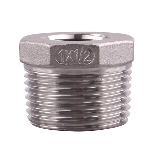 Reducer Hex Bushing 1" NPT Male 1/2" NPT Female Stainless Steel Reducing Flush Adapter Cast Pipe Fitting