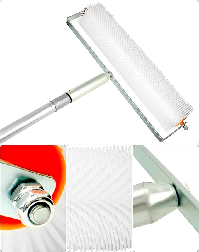 QWORK Spiked Screeding Compound Roller, 20" x 1" Latex Floor Self Leveling Screed Spiked Roller Remove Bubble Smooth Level Screed Surface