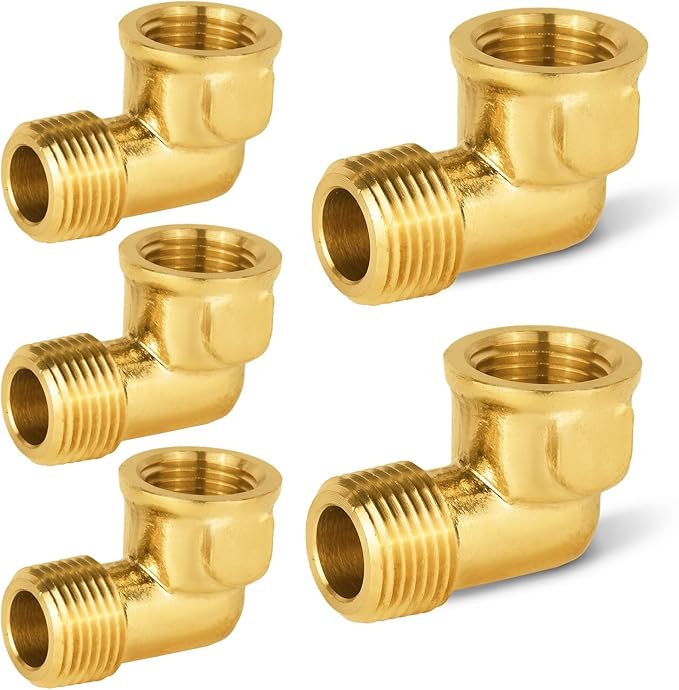 5-PCs HeSun Brass Pipe Fitting, 3/8" NPT Male x 3/8" NPT Female 90-Degree Barstock Street Elbow