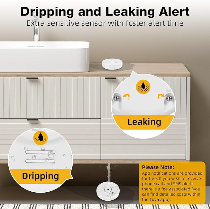 WiFi Water Leak Sensor, 100 dB Water Alarm Leak Detector, for Home, Basement, Bathroom, Kitchen(3 Pack)