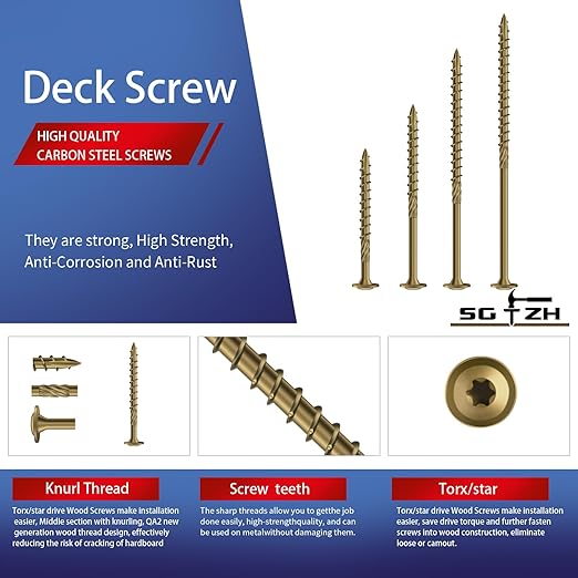 #14 x 2 Inch Lag Screws (57Pcs) 1lb. Structural Wood Screw, Bronze, Carbon Steel, Washer Head, Rust Resistant epoxy Coated, T30 Star Bit