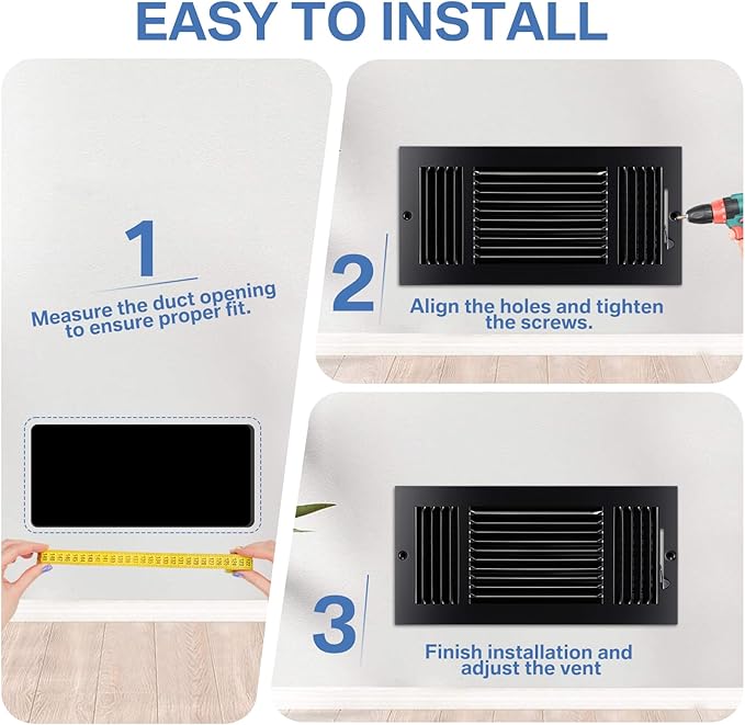 4 Pcs Black 14 x 6 Inch Three-Way Ventilation Register Air Ceiling Vent Cover Floor Register Metal Heat Vent Covers with Rust Proof for Wall Ceiling Home Bathroom Toilet or Office