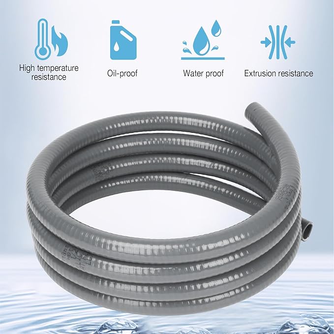 HOXHA 1/2 Inch 10 Ft Electrical Conduit Kit AC Whip Kit Flexible PVC Non Metallic Liquid Tight Conduit, Electrical Wire Conduit Pipe with Straight and 90-Degree Conduit Connector Fittings