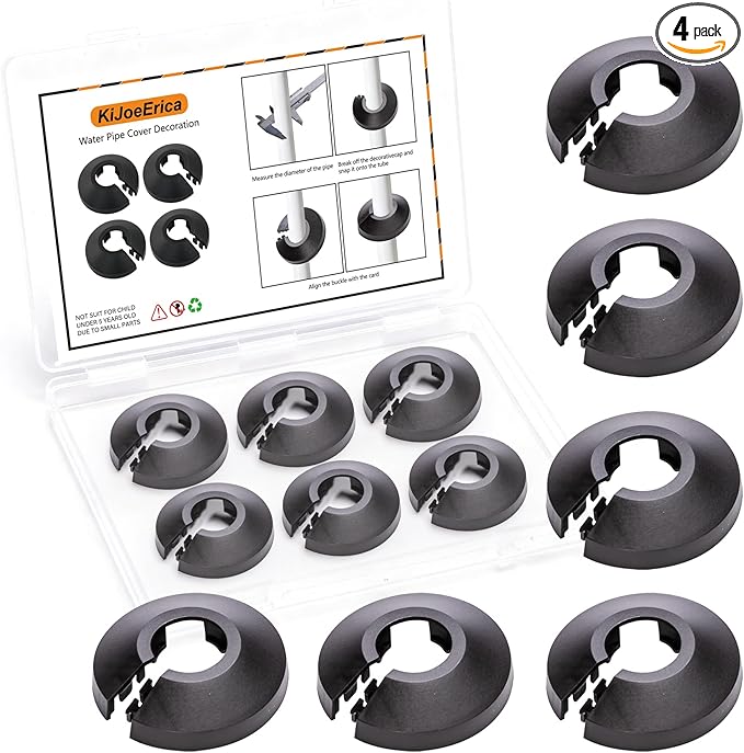 6 Pcs Fit 1/2 Inch Flange Water Pipe Cover Decoration black 16mm(5/8") Plastic PP escutcheon plate 1/2 inch Cover for Wall Pipe Tube Decoration