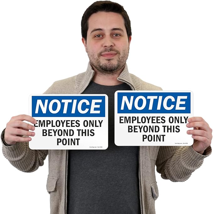 SmartSign “Employees Only Beyond This Point” Labels | 7" x 10" Laminated Vinyl Sticker with Heavy-Duty Adhesive (Pack of 2), Made in USA