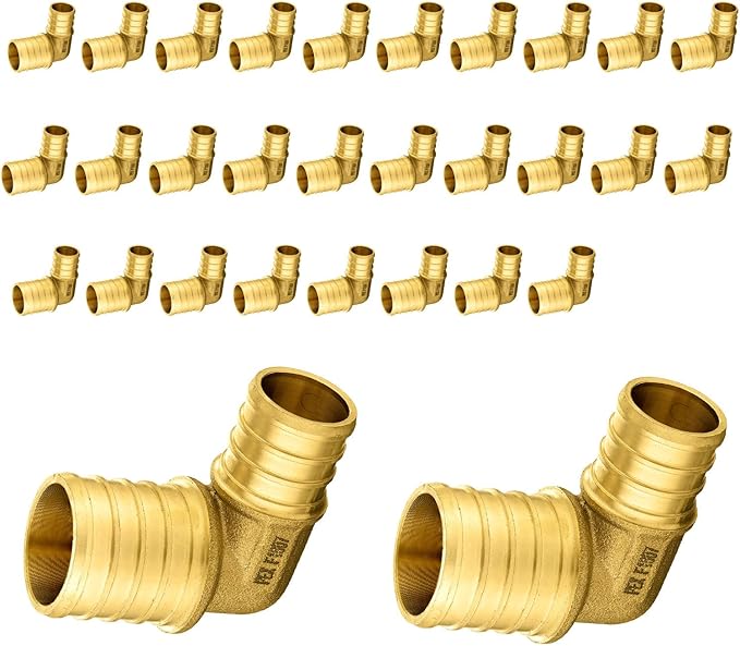 30-Pack PEX Fittings Niikappu 1"x3/4" Pex Elbow, Brass Crimp Pipe Fittings for PEX Pipes, ASTM F1807