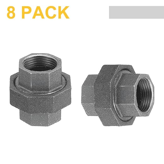 uxcell Pipe Fittings Union, 3/4 Inch Malleable Cast Iron Union Threaded for Vintage Retro Industrial Pipe, Furniture and DIY Decor Black, 8Pcs