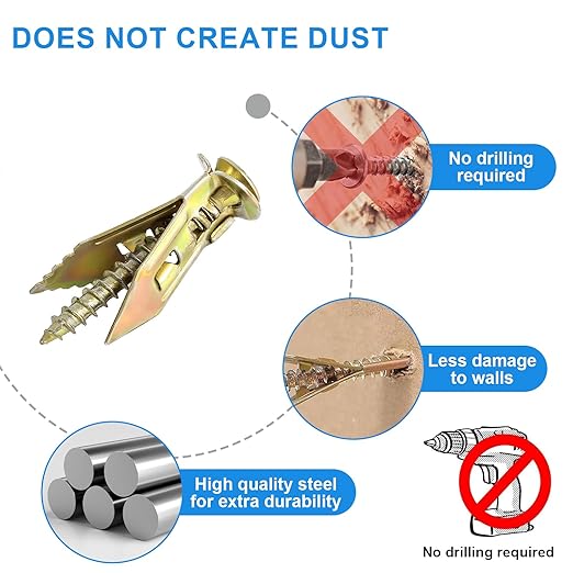 420pcs Self Drilling Drywall Anchors,Wall Anchors for Zinc Plated Steel,4 Sizes Expansion Screws and 2 Sizes forM6 & M8 Wall Anchors,Easy Application No Drill or Holes in Wall,Wall anchors for drywall