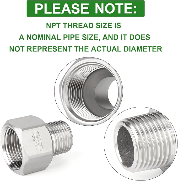 TAISHER 5PCS 304 Stainless Steel Pipe Fitting, Reducer Adapter, 1/2" NPT Male x 3/4" NPT Female