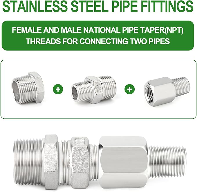 TAISHER 5PCS 304 Stainless Steel Pipe Fitting, New Reducer Adapter, 1/8" NPT Male x 1/8" NPT Female, Reducing Pipe Adapter Fitting