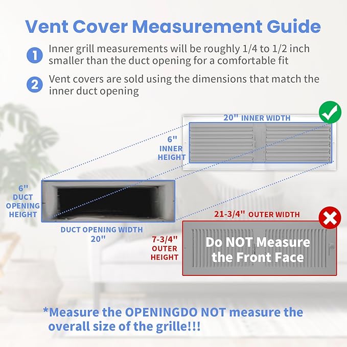 20 x 6 Inch [Duct Opening] Air Vent Covers for Wall or Ceiling - High Airflow 2 Way Steel Ventilation - Adjustable Wall/Ceiling Register, 21-3/4 Inch x 7-3/4 Inch [Overall Dimensions]