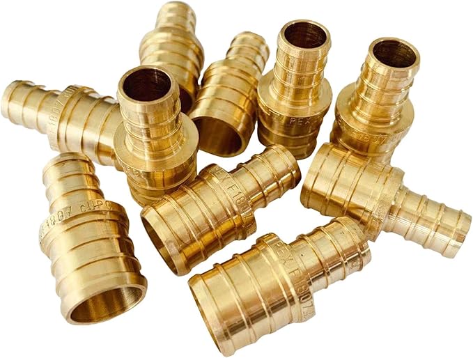(Pack of 10) EFIELD Barb Crimp Pex 1/2 Inch x 3/4 Inch Reducing Coupling Brass Fitting,(PEX1807012)