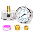 MEANLIN MEASURE 0~3000Psi Stainless Steel 1/4" NPT 2.5" FACE DIAL Liquid Filled Pressure Gauge WOG Water Oil Air Center Back Mount, with 1/4" x 1/2" NPT and 1/4" x 3/8" NPT Hex Bushing