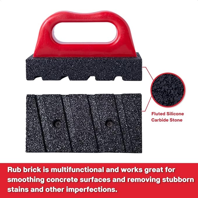 Rub Brick Tool, 20 Grit Masonry Rubbing Brick, Concrete Tools, Removing Smoothing Cleaning Marks Fluted Tool with Handle