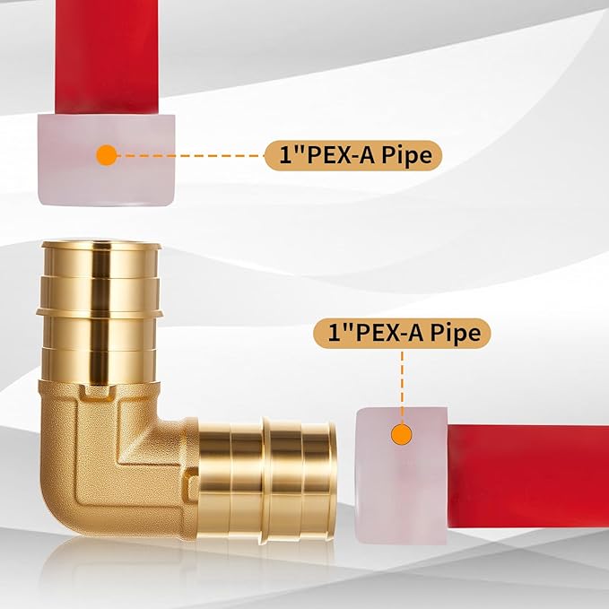 8 Pcs 1 Inch Pex A Expansion Fittings 1"x 1" 90 Degree Elbow Brass Fittings Pex Crimp Tool for Tubing Pipe Connection, ASTM F1960