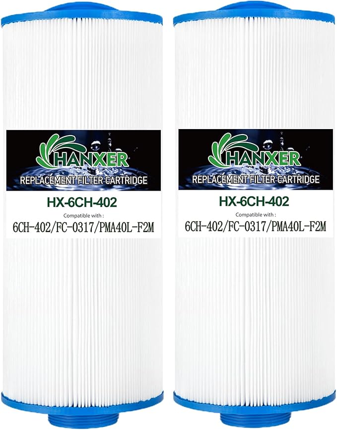 HANXER® PMA40L-F2M Spa Filter Cartridge Replaces for Unicel 6CH-402, PMA40L, Filbur FC-0317, Master Spas Twilight X268365, X268543, X268511, X268514, 60407, 40 sq.ft Hot Tub Filter, 2 Pack