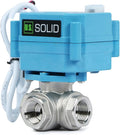 U.S. Solid 3/8" 3 Way Stainless Steel Motorized Ball Valve L Type AC/DC9-24V, Water Shutoff Valve with Manual Function, Standard Port