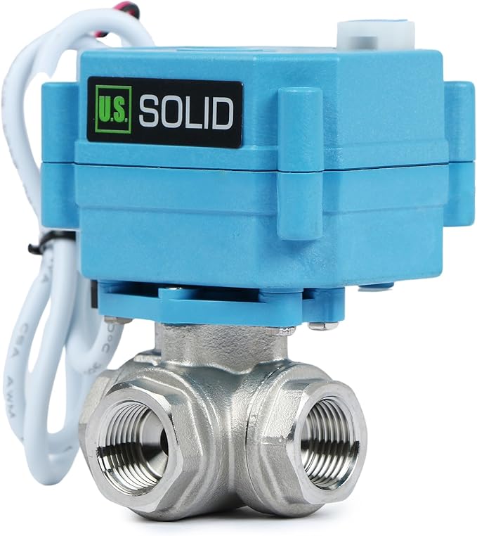 U.S. Solid 3/8" 3 Way Stainless Steel Motorized Ball Valve L Type AC/DC9-24V, Water Shutoff Valve with Manual Function, Standard Port