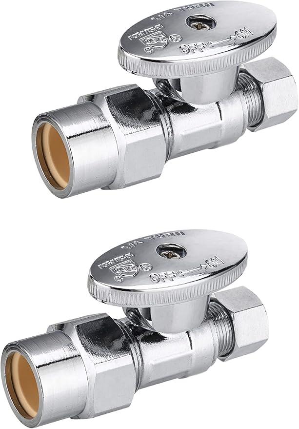 (Pack of 2) EFIELD 1/4 Turn Straight Stop Valve 3/8" OD Compression X 1/2" CPVC Pipe Connection, Chrome Plated Brass,(VALVE073)