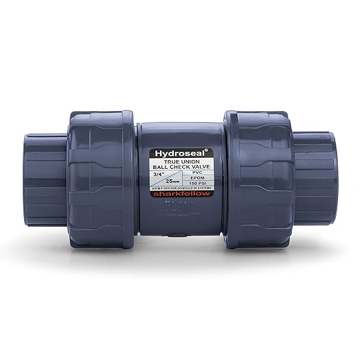 HYDROSEAL Sharkfellow 3/4’’ PVC True Union Ball Check Valve with Full Port, ASTM F1970, with EPDM Seals, Corrosion-Free, Service Free, Rated at 200 PSI @73F, Gray, 3/4 inch Socket (3/4'')