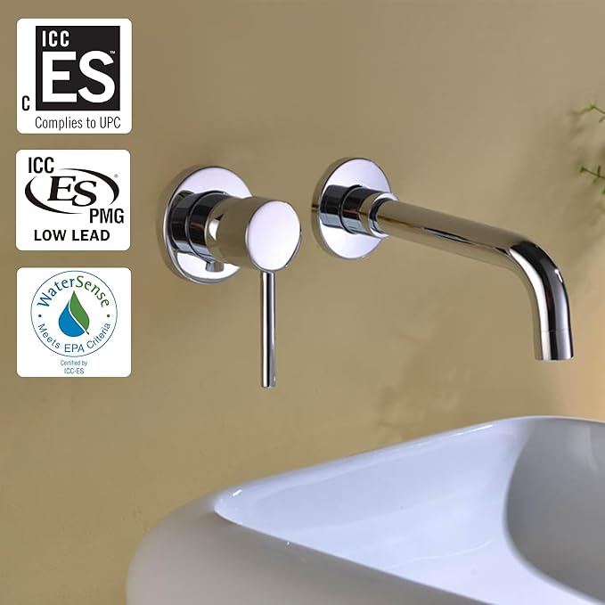 sumerain Wall Mounted Bathroom Sink Faucet Lavatory Faucet Chrome Finish, Left-Handed Design