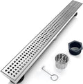 24 Inch Removable Cover Linear Shower Drain 304 Stainless Steel Rectangular Floor Drain for Kitchen Bathroom Square Hole Pattern Drain with Accessories Hair Strainer Adjustable Leveling Feet (Silver)