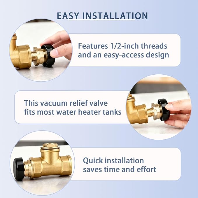 Vacuum Relief Valve 1/2 Inch, Replacement for Watts Vacuum Relief LFN36-M1, Low Profile Vac Breaker for Water and Heater Tanks, Leak-Proof & Enhanced Performance