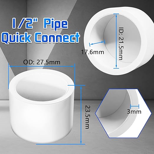 1/2inch White PVC Pipe End Cap Plug, 20Pcs PVC Pipe Plug Socket Fitting Adapter Connector for Building PVC Furniture DIY Garden Shelf, Schedule 40