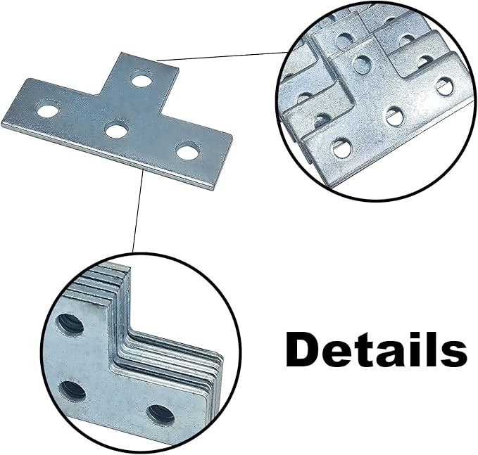 4 Hole T Shaped Connector Flat Plate Fitting Bracket Brace Fit for 1/2" Bolt in 1-5/8" Strut Channel, 6 Pack